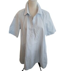 HATCH Light Blue Short Sleeve Button Shirtdress Tunic Cotton Pockets sz 3 Large